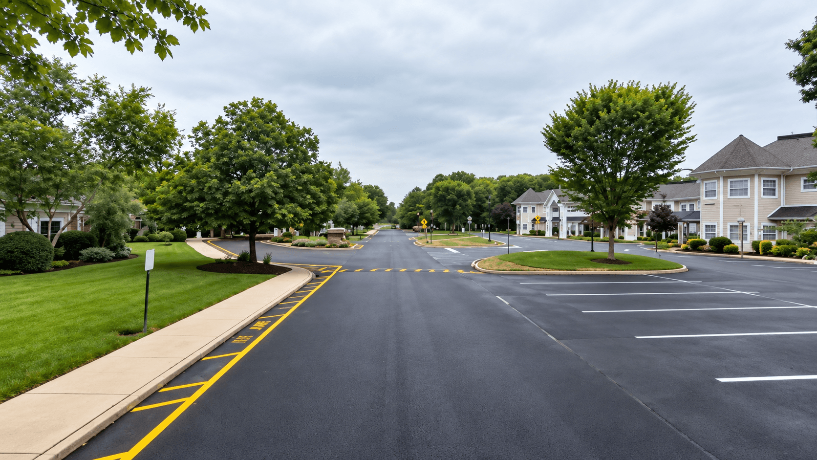 Newly striped commercial parking lot with white stall lines in Long Island, NY